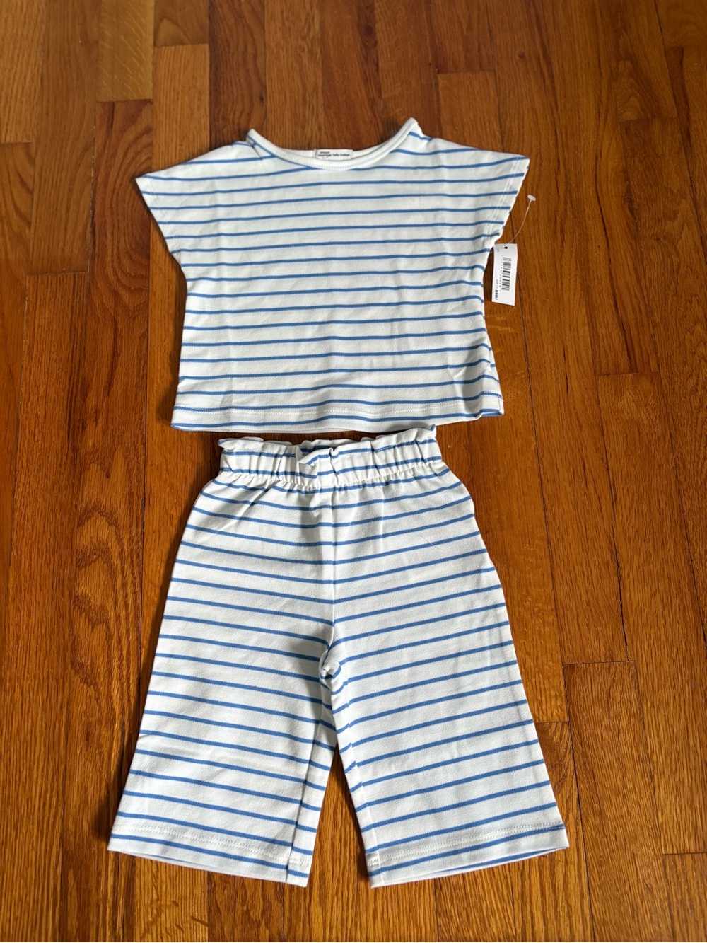 Amazon Essentials White and Light Blue Striped Kids Matching Set